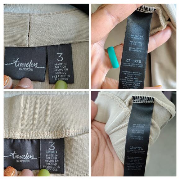 Chico's Travelers Size 3/3Short US XL/16 Tan Beige Cardigan Pants Set Pockets - Picture 6 of 10